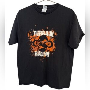 Retro Terrain Racing Monkey Logo Obstacle Course Men’s L Black T-Shirt Y2K
